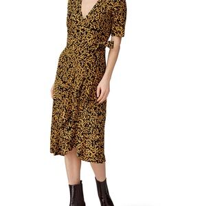 Ganni Black and Gold Floral Midi Dress